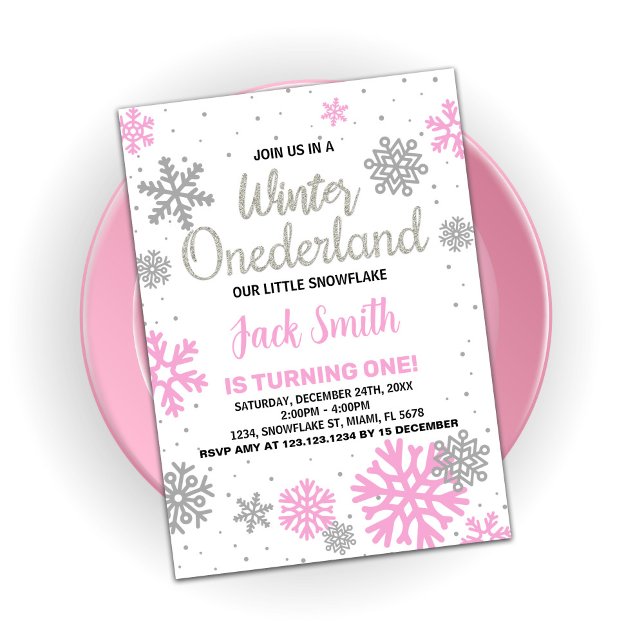 Winter Onederland Einladung Geburtstag Rosa Weiß (Winter Onederland Birthday Invitations Pink White)