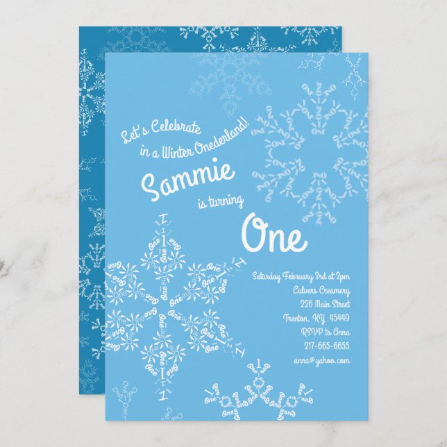 Winter Onederland Einladung zum 1. Geburtstag (Vorne/Hinten)