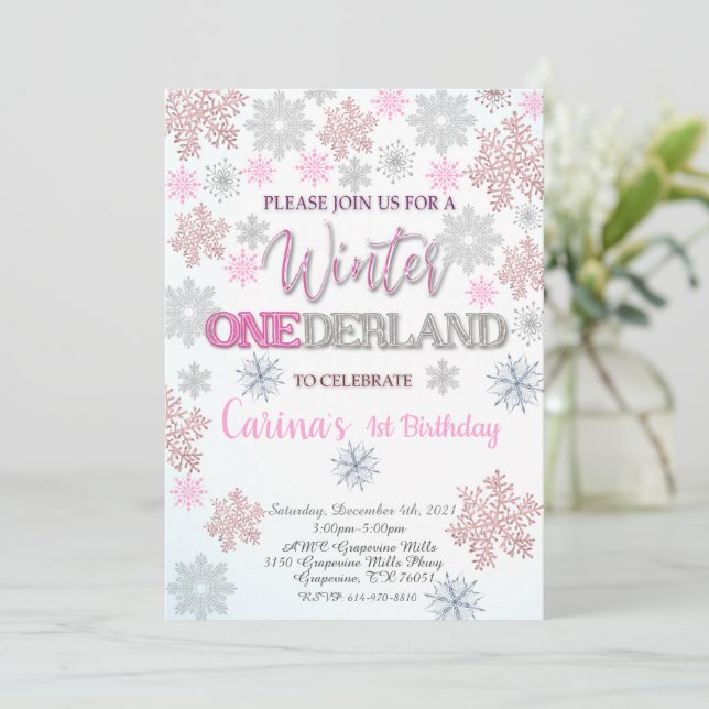 Winter Onederland Einladung zum ersten Geburtstag (Stehend Vorderseite)