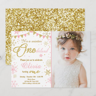 Winter Onederland Einladung zum Geburtstag Pink Go