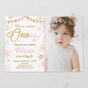 Winter Onederland Einladung zum Geburtstag Pink Go