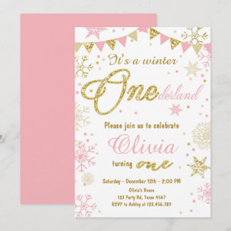 Winter Onederland Einladung zum Geburtstag Pink Go