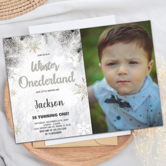 Winter ONEderland Einladungen Pine Silver Foto (Winter ONEderland Invitations Pine Silver Photo)