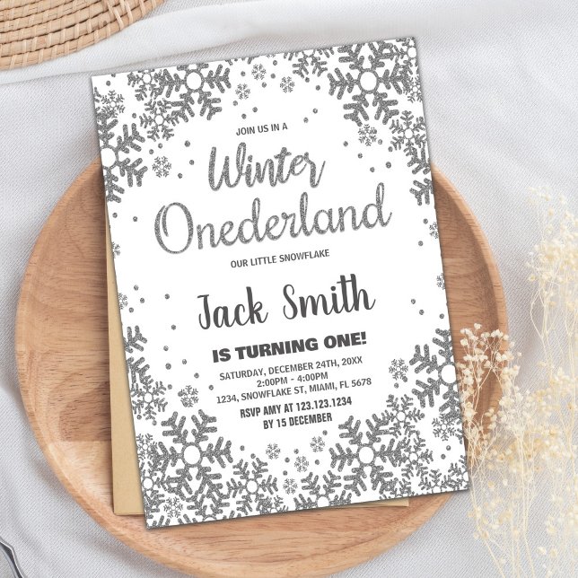 Winter ONEderland Einladungen Silberner Glitzer (Winter ONEderland Invitations Silver Glitter)