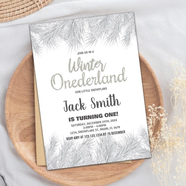 Winter ONEderland Einladungen Silberner Glitzer Pi (Winter ONEderland Invitations Silver Glitter Pine)