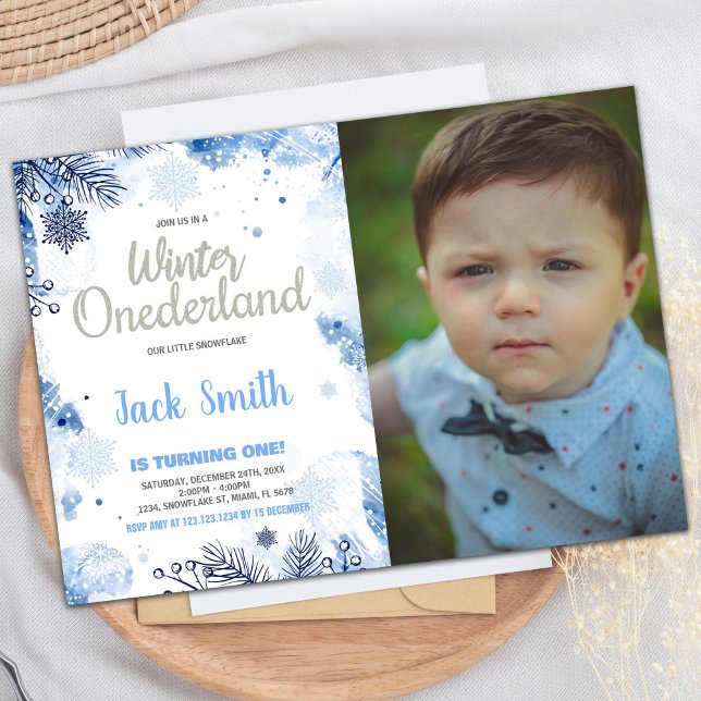 Winter ONEderland Einladungen Silver Glitzer Foto (Winter ONEderland Invitations Silver Glitter Photo)