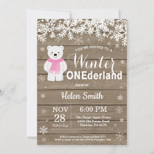 Winter Onederland Eisbär Mädchen 1. Geburtstag Einladung