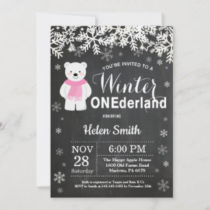 Winter Onederland Eisbär Mädchen 1. Geburtstag Einladung