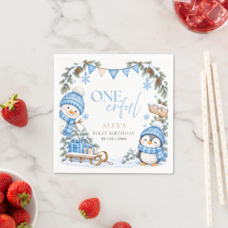 Winter Onederland Erste Geburtstag Pinguin Schneem Serviette