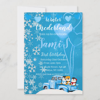 Winter Onederland erste Geburtstagseinladung Einladung