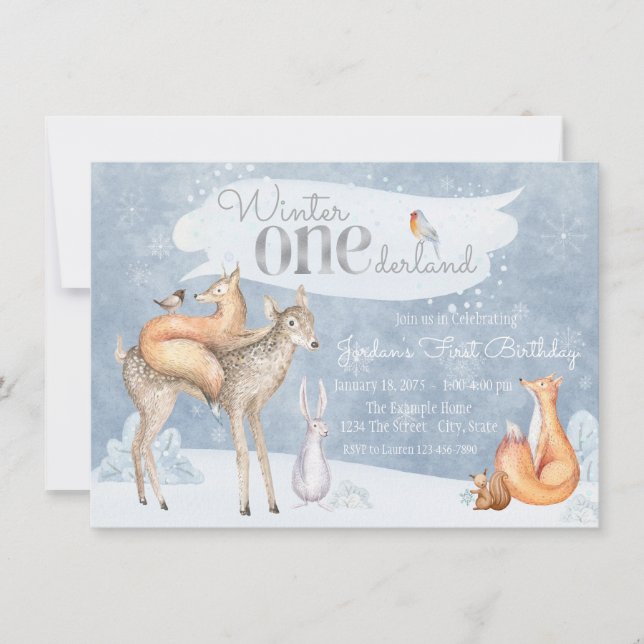 Winter ONEderland Erste Geburtstagsparty Einladung (Vorderseite)
