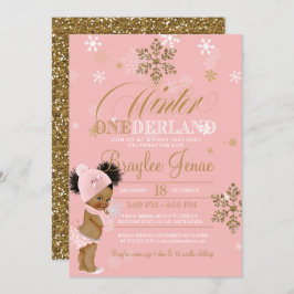 Winter Onederland Erster Geburtstag Afro-Puffs Bab Einladung