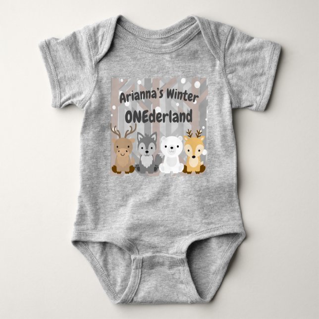Winter ONEderland Erster Geburtstag Baby Strampler (Vorderseite)