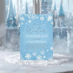 Winter ONEderland Erster Geburtstag Blau Einladung