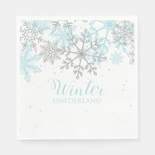 Winter Onederland erster Geburtstag blau und silbe Serviette