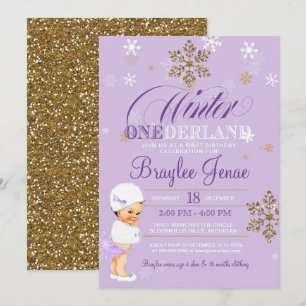 Winter Onederland Erster Geburtstag Brünettes Baby Einladung