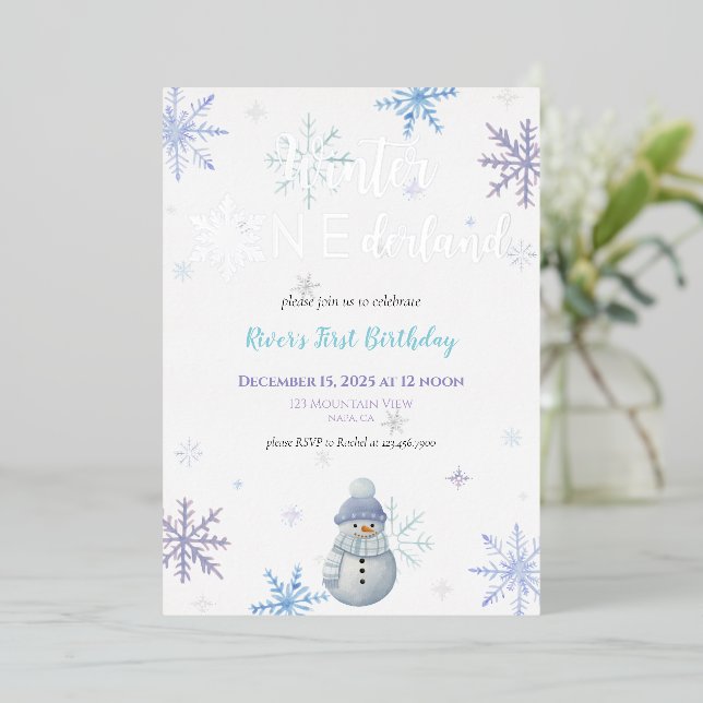 Winter ONEderland Erster Geburtstag Einladung (Stehend vorne)