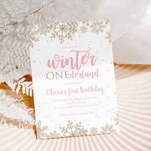 Winter Onederland Erster Geburtstag Gold Snowflake Einladung