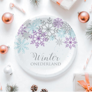 Winter Onederland Erster Geburtstag Lila Blau Pappteller