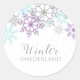Winter Onederland Erster Geburtstag Lila blaues Pa Runder Aufkleber