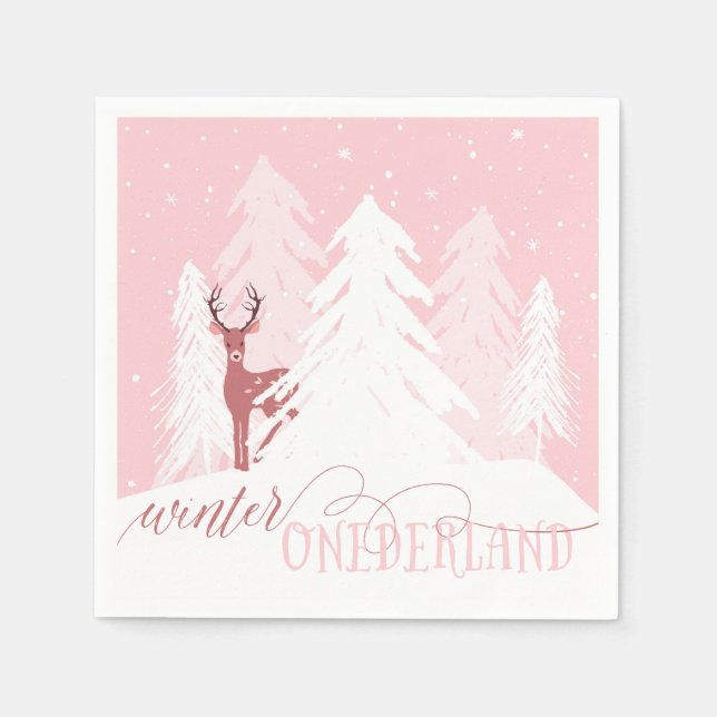 Winter Onederland Erster Geburtstag Napkin Pink Serviette (Vorderseite)