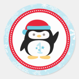 Winter ONEderland Erster Geburtstag Pinguin Runder Aufkleber