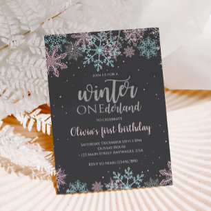 Winter Onederland Erster Geburtstag Pink Blau Schn Einladung