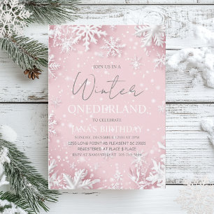 Winter ONEderland Erster Geburtstag Rosa Einladung
