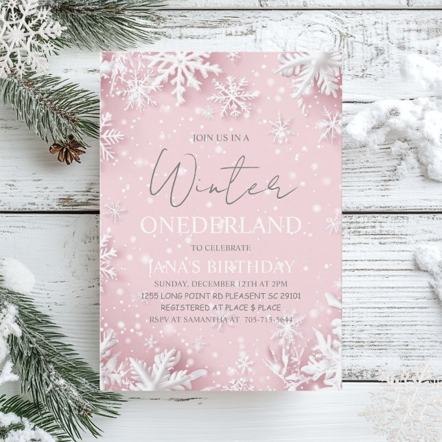 Winter ONEderland Erster Geburtstag Rosa Einladung (Von Creator hochgeladen)