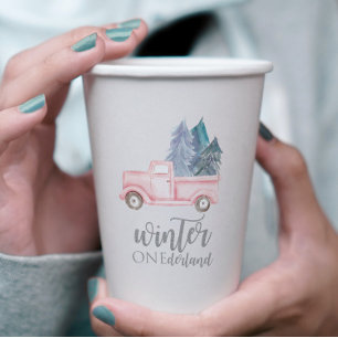 Winter Onederland Erster Geburtstag rosa Lastwagen Pappbecher