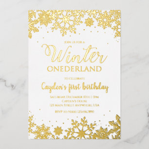 Winter Onederland Erster Geburtstag Silberschneefl Folieneinladung
