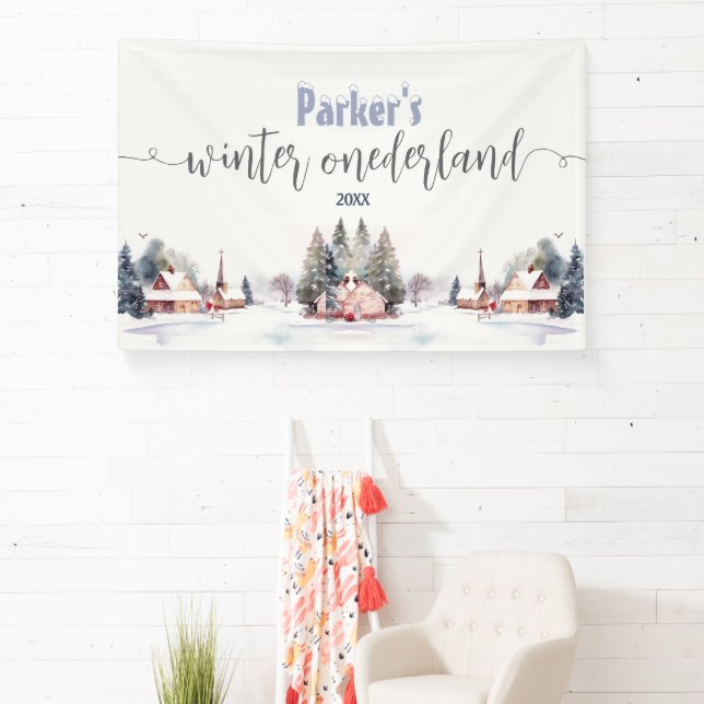 Winter Onederland erster Geburtstag Willkommen Banner (InSitu)
