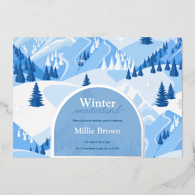 Winter Onederland Erster Geburtstagsschnee Folieneinladung (Vorderseite)