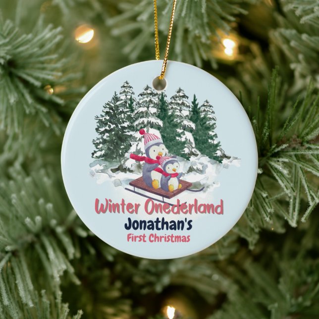 Winter Onederland Erster Weihnachtsfest Niedliche  Keramik Ornament (Baum)