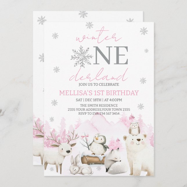 Winter ONEderland first birthday Einladung (Vorne/Hinten)