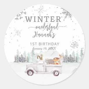 Winter Onederland First Birthday Favor Runder Aufkleber