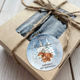 Winter ONEderland First Birthday Fox Vielen Dank Runder Aufkleber