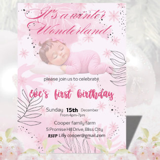 Winter Onederland First Birthday Girl Einladung