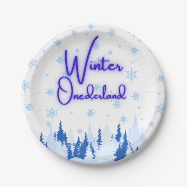 Winter Onederland First Birthday Party Plates Pappteller (Vorderseite)