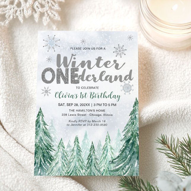 Winter Onederland First Birthday Snowflakes Forest Einladung (Von Creator hochgeladen)