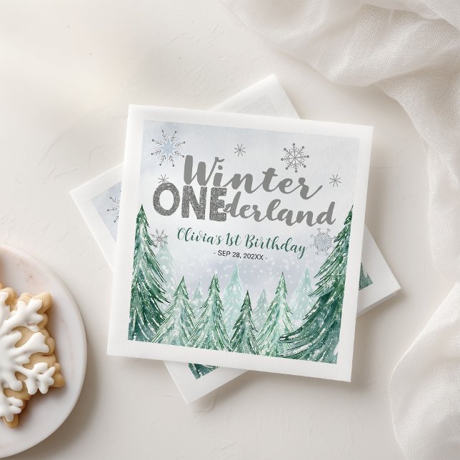 Winter Onederland First Birthday Snowflakes Forest Serviette (Von Creator hochgeladen)