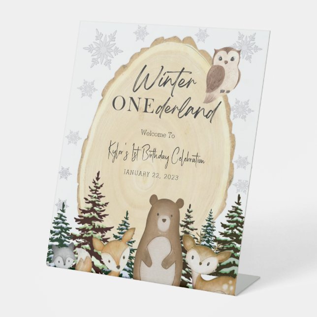 Winter ONEderland First Birthday Welcome Sign Sockelschild (Vorderseite)