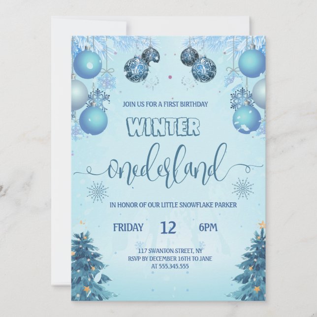 Winter onederland for Boy first birthday Einladung (Vorderseite)