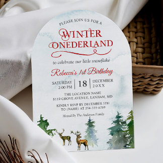 Winter ONEderland Forest Deer Baby Erstgeburt Einladung