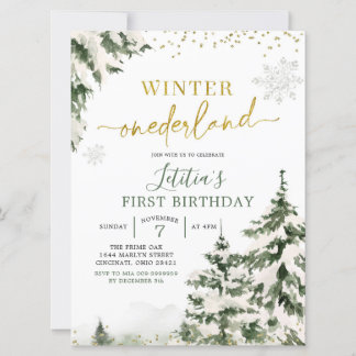 Winter Onederland Forest Erster Geburtstag Einladu Einladung