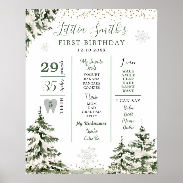 Winter Onederland Forest Erster Geburtstag Meilens Poster (Vorne)