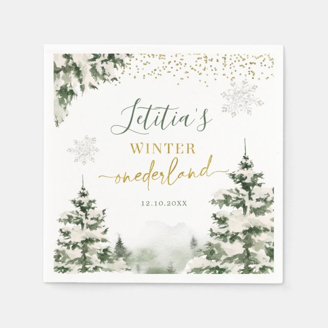 Winter Onederland Forest First Birthday Paper Serviette (Vorderseite)