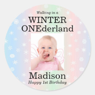 Winter Onederland Foto Snowflake Runder Aufkleber