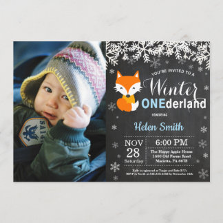 Winter Onederland Fox Boy 1. Geburtstag Einladung