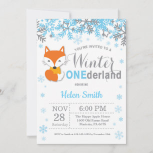 Winter Onederland Fox Boy 1st Birthday Einladung